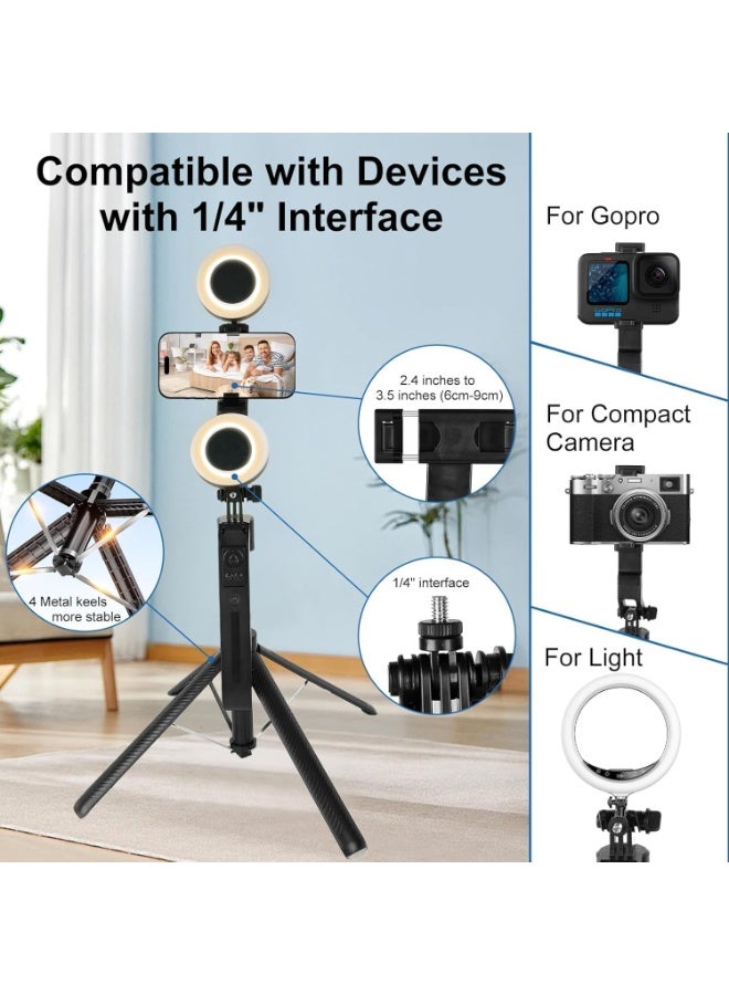 منتقي 70.9" AI Auto Face Tracking Tripod with Light, 360° Rotation Phone Holder Stand, Remote & Gesture Control, Extendable Selfie Stick for iPhone/Android, GoPro, Vlogging, TikTok, YouTube, Live Streaming - Image 2