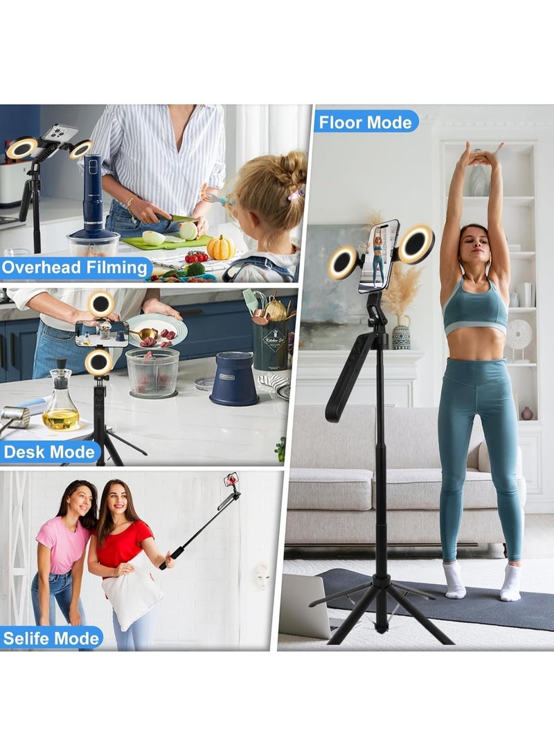 منتقي 70.9" AI Auto Face Tracking Tripod with Light, 360° Rotation Phone Holder Stand, Remote & Gesture Control, Extendable Selfie Stick for iPhone/Android, GoPro, Vlogging, TikTok, YouTube, Live Streaming - Image 3