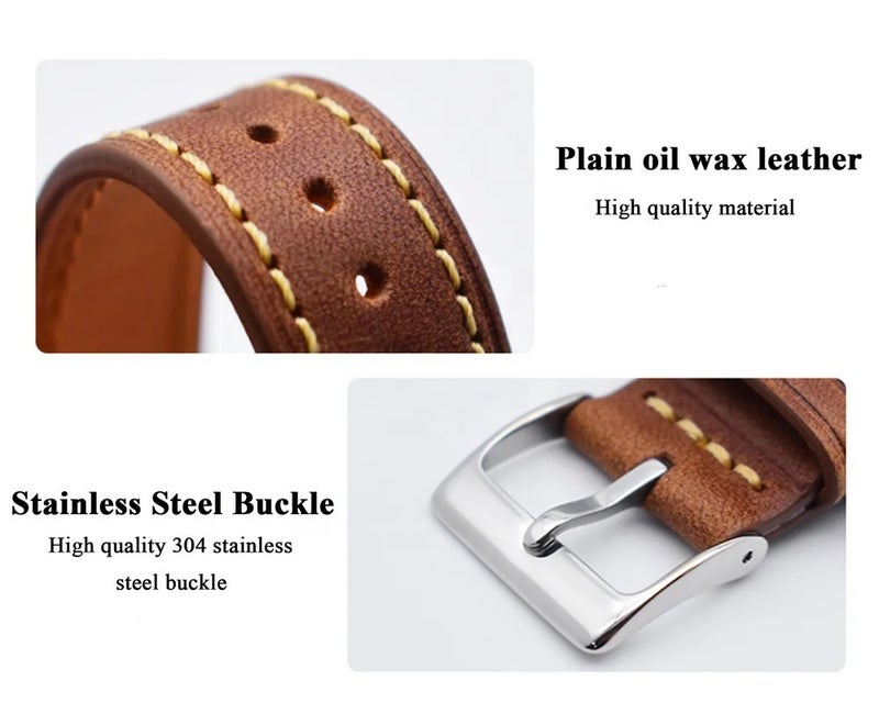 Bluejw Universal Plain Oil Wax Leather Watch Strap Replacement for Apple Watch Series 10 9 8 7 6 5 4 3 2 and General Watches – Replace the Watch Strap Easily - Image 4