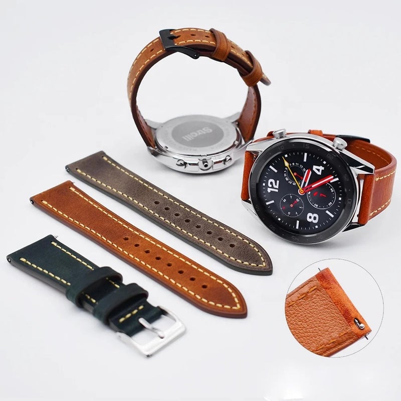 Bluejw Universal Plain Oil Wax Leather Watch Strap Replacement for Apple Watch Series 10 9 8 7 6 5 4 3 2 and General Watches – Replace the Watch Strap Easily - Image 3