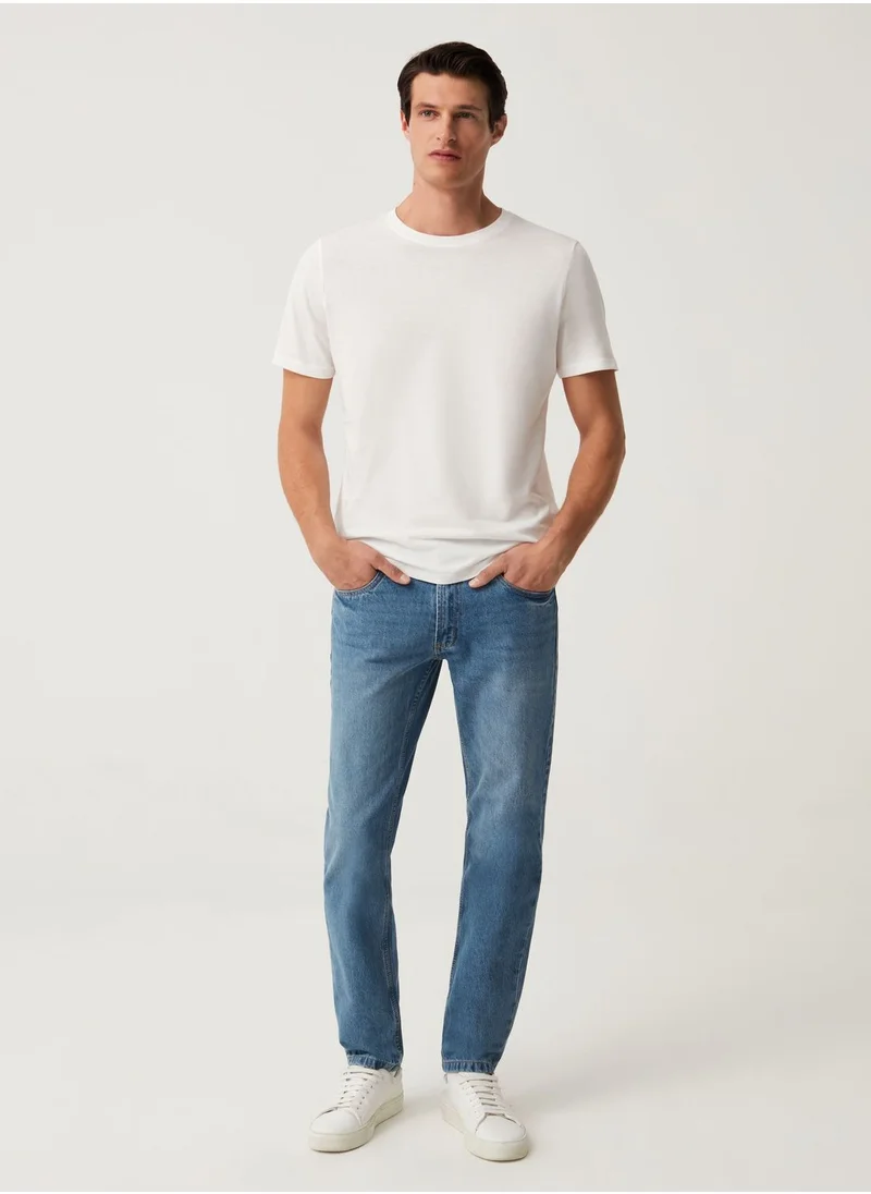 او في اس OVS Slim Fit Jeans With Discolouring