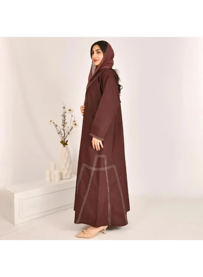 lamha abaya Brown wrap blazer abaya with white geometric embroidery