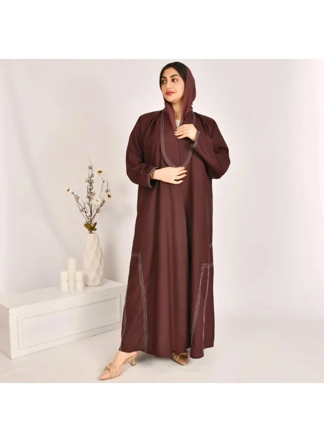 lamha abaya Brown wrap blazer abaya with white geometric embroidery