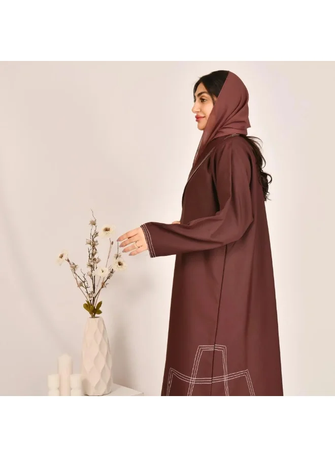 lamha abaya Brown wrap blazer abaya with white geometric embroidery