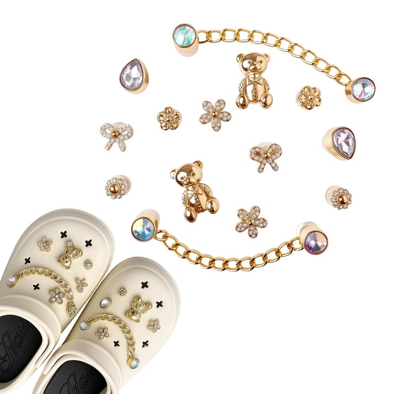 Flavizo 14pcs Bear Shoe Charms with Decorative Chain, Cute Accessories for Women and Girls Sandals, Stylish Buttons for Clog Decoration, Durable Resin and Metal Shoes Clips - Image 1