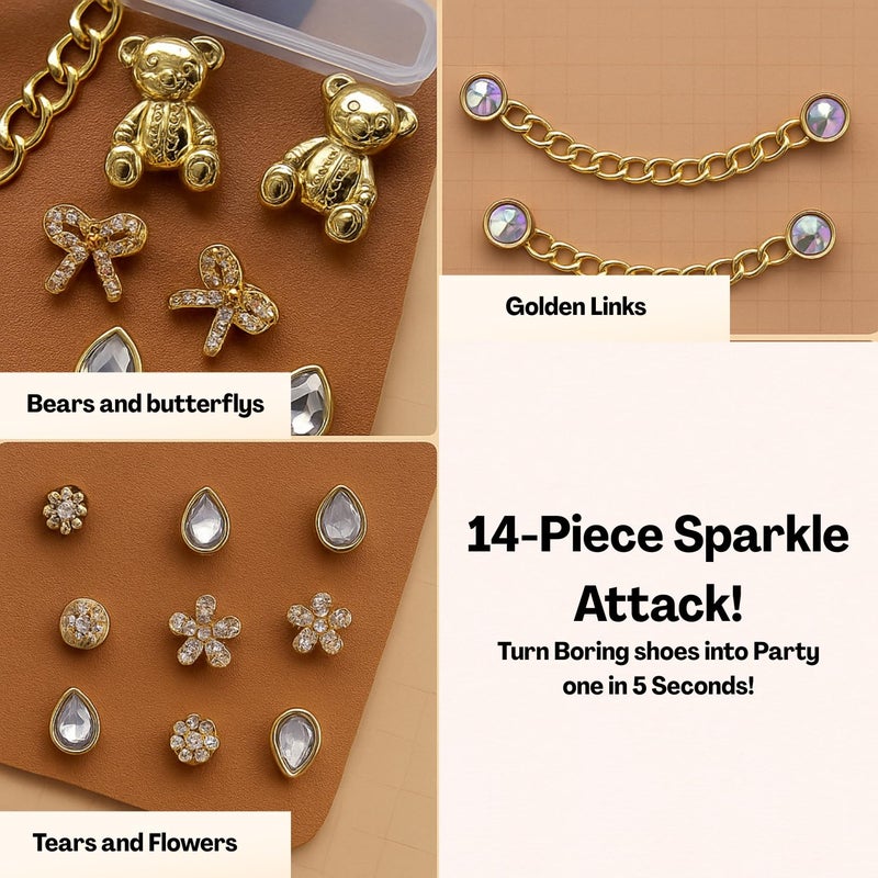 Flavizo 14pcs Bear Shoe Charms with Decorative Chain, Cute Accessories for Women and Girls Sandals, Stylish Buttons for Clog Decoration, Durable Resin and Metal Shoes Clips - Image 3