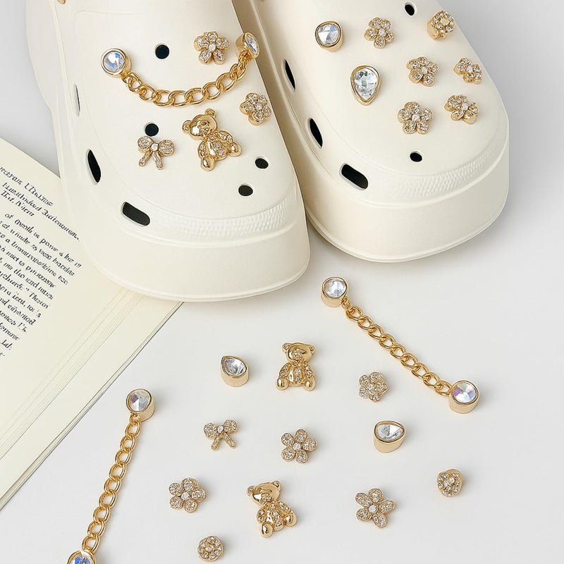 Flavizo 14pcs Bear Shoe Charms with Decorative Chain, Cute Accessories for Women and Girls Sandals, Stylish Buttons for Clog Decoration, Durable Resin and Metal Shoes Clips - Image 5