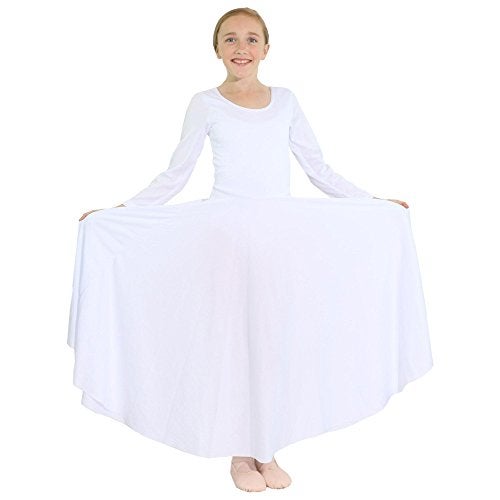 Danzcue Girls Praise Loose Fit Full Length Long Sleeve Dance Dress, White, 8-10 - Image 3