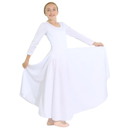 Danzcue Girls Praise Loose Fit Full Length Long Sleeve Dance Dress, White, 8-10 - Image 4