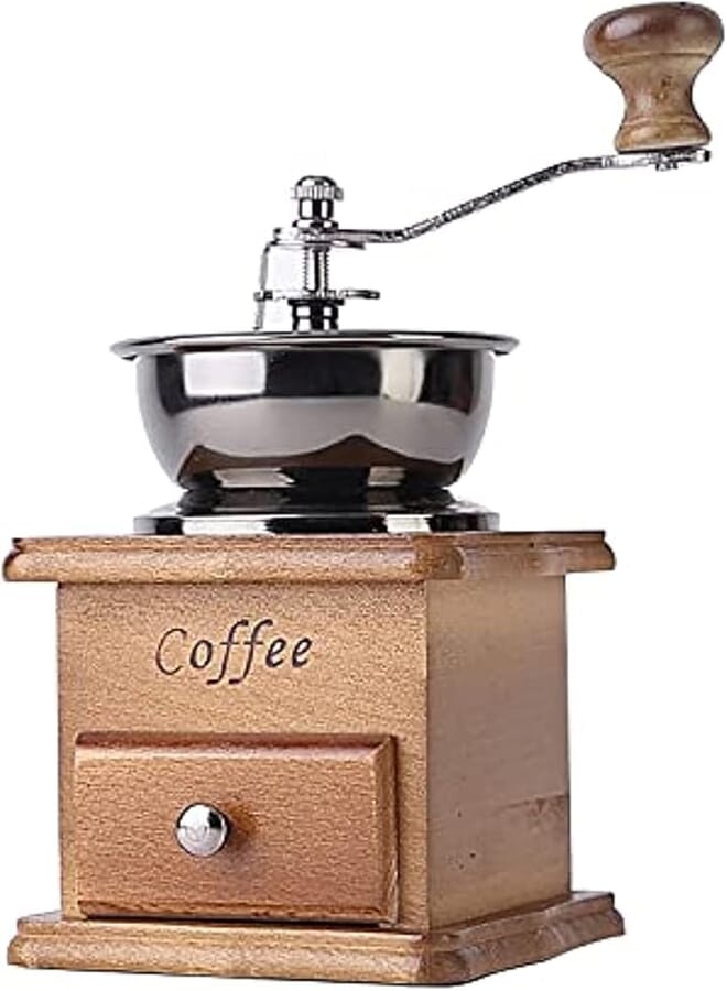 N.C NC Manual Coffee Grinder,Whole Bean Burr Coffee Grinder for Aeropress, Drip Coffee, Espresso, Freh Press，American coffee. (Wood)
