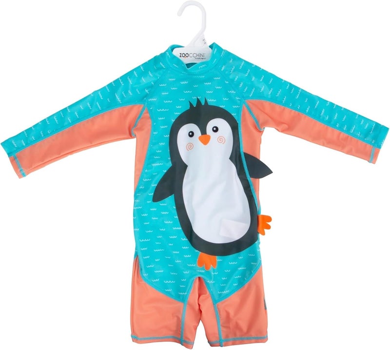 Zoocchini Baby and Toddler Rashguard 1 Piece Swimsuit, Penguin, 12-24 Months - Image 4