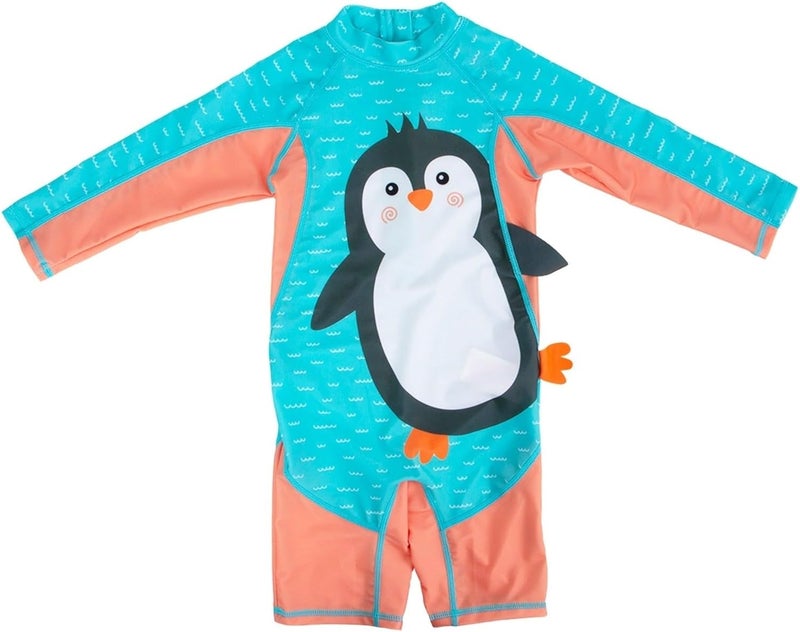 Zoocchini Baby and Toddler Rashguard 1 Piece Swimsuit, Penguin, 12-24 Months - Image 1