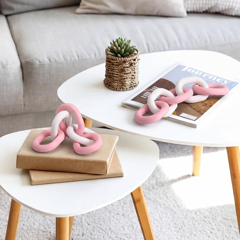 Queekay Safe material Queekay Decorative Wood Chain Link Decor Rustic 5 Link Wooden Chain Decor Ornament Farmhouse Home Decoration Hand Carved Wooden Crafts Ornaments for Coffee Table(Pink White,13.78 Inch) All space matching look - Image 3