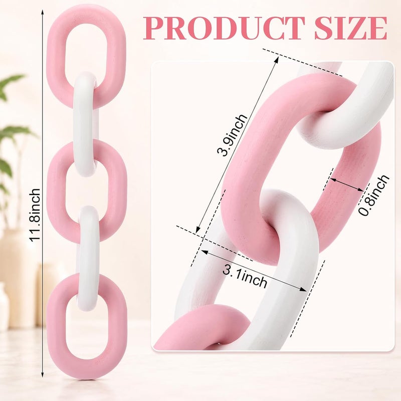 Queekay Safe material Queekay Decorative Wood Chain Link Decor Rustic 5 Link Wooden Chain Decor Ornament Farmhouse Home Decoration Hand Carved Wooden Crafts Ornaments for Coffee Table(Pink White,13.78 Inch) All space matching look - Image 2