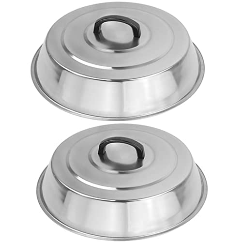 ZBXFCSH 12 Inch Heavy Duty Cheese Melting Dome Wok Lids - Stainless Steel Griddle Grill Accessories - Durable Round Basting, Steaming Cover - Heat Resistant Handle for Flat Top Griddle Grill- 2 Domes - Image 1