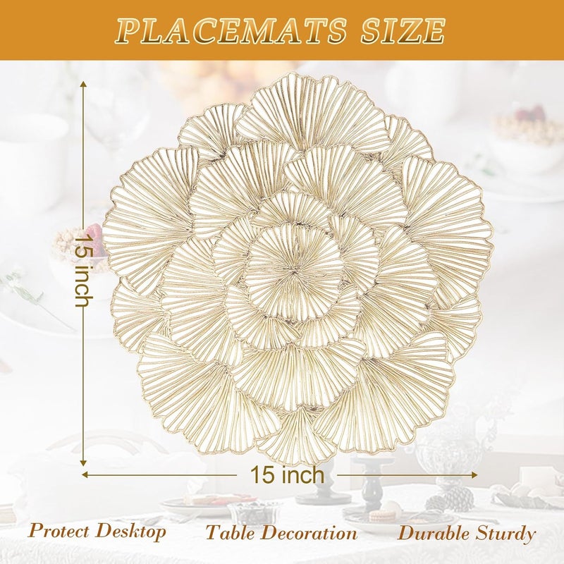 Evevda Round Placemats Set of 6, Gold Ginkgo Leaf Placemats 15 Inch Washable Holiday Decoration Table Mats for Indoor Outdoor Activities Farmhouses Hotels - Image 3