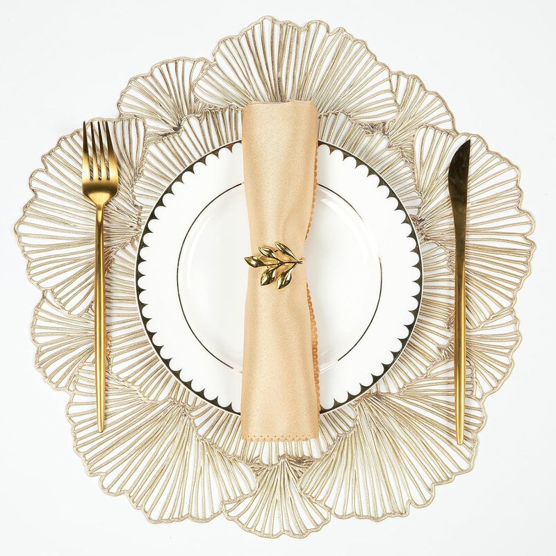 Evevda Round Placemats Set of 6, Gold Ginkgo Leaf Placemats 15 Inch Washable Holiday Decoration Table Mats for Indoor Outdoor Activities Farmhouses Hotels - Image 1