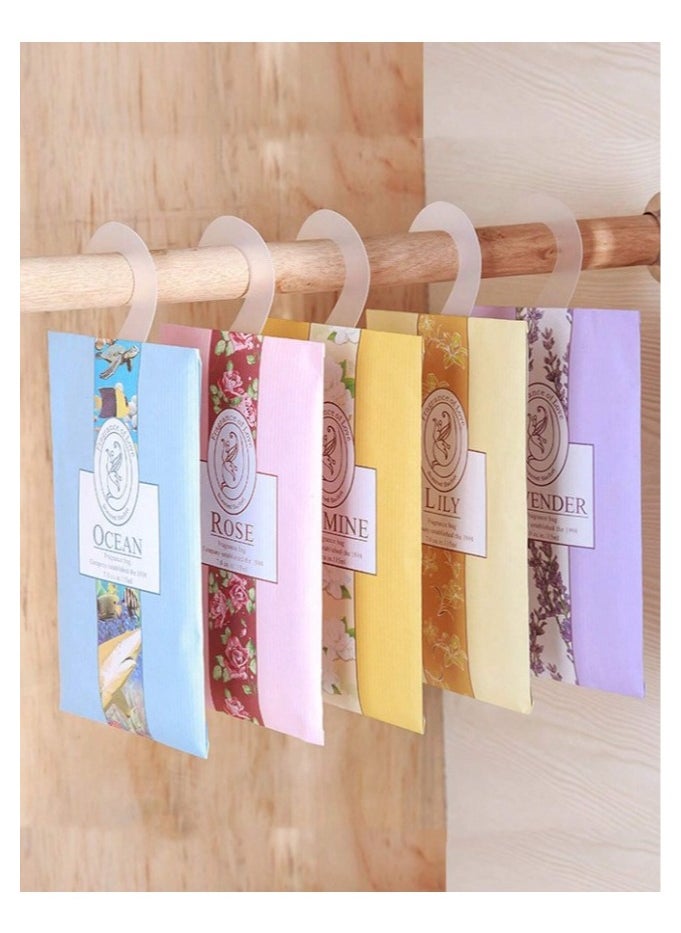 Generic - 5 Scented Sachets with Hanging Hook, Natural Scented Bags, Wardrobe Fresheners for Wardrobe Closet Bathroom Car, Aromatherapy Bag, Lasting Fragrance (Jasmine, Rose, Lavender, Lily, Ocean) - Image 1