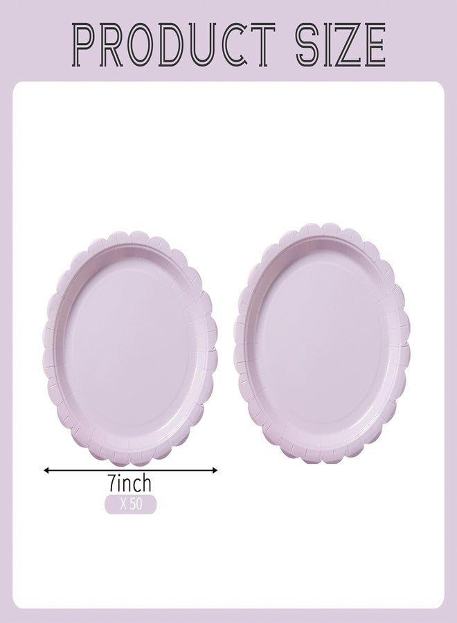 BEFORYOU 50PCS Scalloped Disposable Paper Plates Dessert Cake Party Plates for Baby Shower, Wedding,Bridal Shower Birthday Party Supplies (Purple, 7IN) - Image 2