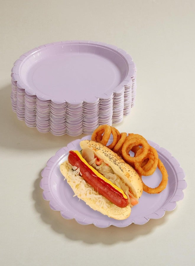 BEFORYOU 50PCS Scalloped Disposable Paper Plates Dessert Cake Party Plates for Baby Shower, Wedding,Bridal Shower Birthday Party Supplies (Purple, 7IN) - Image 3