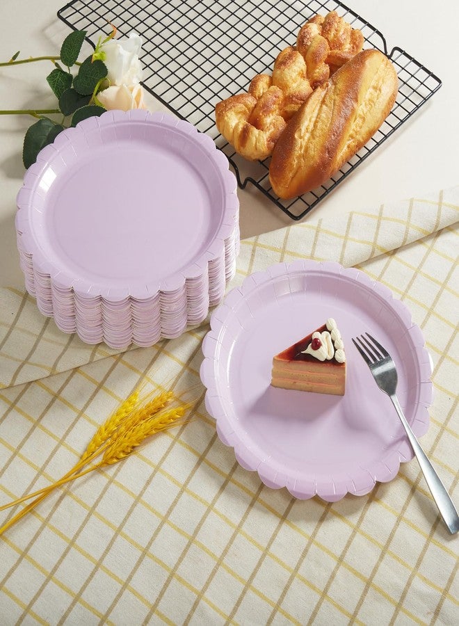 BEFORYOU 50PCS Scalloped Disposable Paper Plates Dessert Cake Party Plates for Baby Shower, Wedding,Bridal Shower Birthday Party Supplies (Purple, 7IN) - Image 4