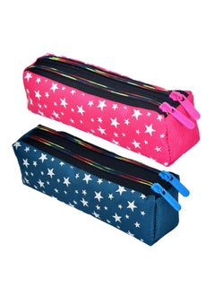 Kuber Industries Kuber Industries Pencil Pouch | Rexine Stationary Pouch | 2 Zipper Pencil Utility Pouch | Pen-Pencil Box for Kids | Star Pencil Pouch | Pack of 2 | Multi, Assorted  - Image 1