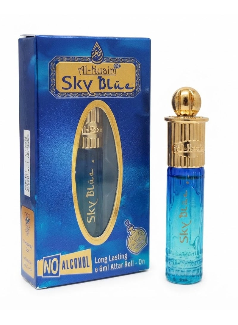 Al Nuaim Al-Nuaim Sky Blue Attar Roll On Perfume Oil 6ml | Alcohol Free Concentrated Ittar for Men & Women | Long Lasting Premium Fresh Arabic Fragrance | Pocket Size Roll-On Attar - Image 1