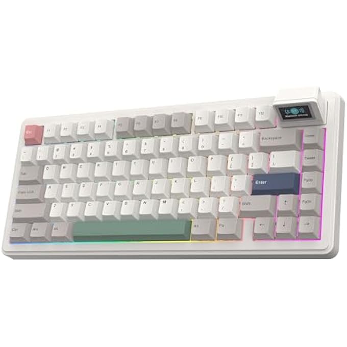 rayihni RT82 WIRELESS MECHANICAL KEYBOARD WITH SCREEN, QMK/VIA CUSTOM, 2.4GHZ/USB-C/BT5.0, RGB BACKLIT, GASKET, 5-PADDINGS, PBT KEYCAPS, HOT-SWAP GAMING KEYBOARD (CREAMY JADE) - Image 1