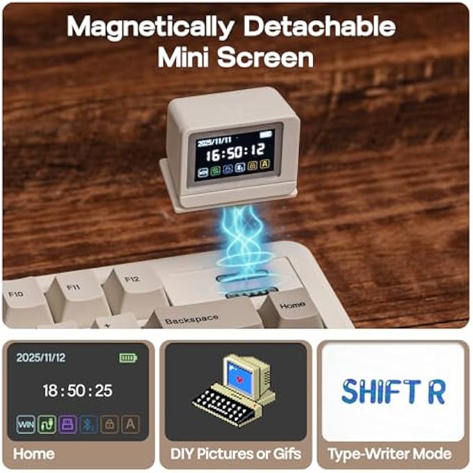 rayihni RT82 WIRELESS MECHANICAL KEYBOARD WITH SCREEN, QMK/VIA CUSTOM, 2.4GHZ/USB-C/BT5.0, RGB BACKLIT, GASKET, 5-PADDINGS, PBT KEYCAPS, HOT-SWAP GAMING KEYBOARD (CREAMY JADE) - Image 2