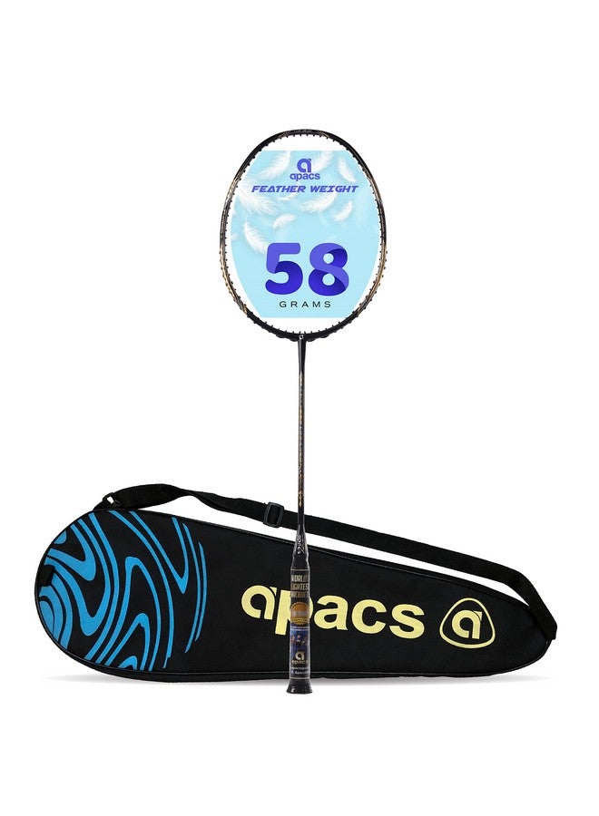 Apacs Apacs Feather Weight 55 (58 Grams, World's lightest) Made in Vietnam | 40T Japanese Graphite Unstrung Badminton Racket with Free Full Cover | G2-4 1/8 inches (Black)  - Image 1
