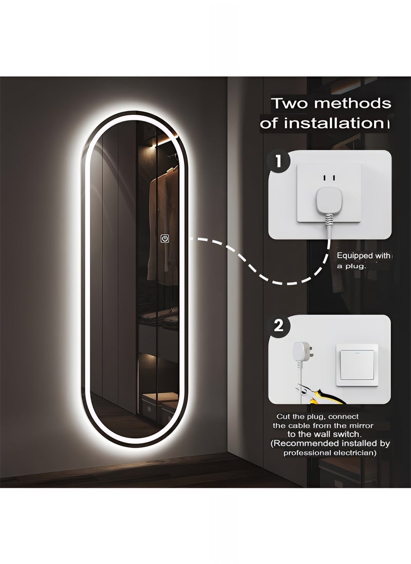 Furniture Factory Full Length Mirror with Front and Back LED Touch Control, Wall Mounted Mirror with 3 Colors Adjustable Lights, Bathroom, Bedroom, Vanity Mirror - 80x50cm  - Image 2