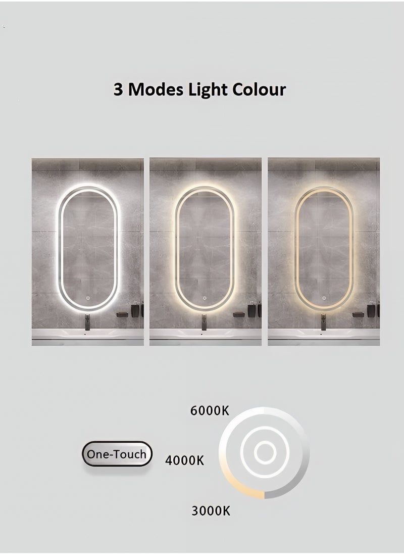 Furniture Factory Full Length Mirror with Front and Back LED Touch Control, Wall Mounted Mirror with 3 Colors Adjustable Lights, Bathroom, Bedroom, Vanity Mirror - 80x50cm  - Image 4