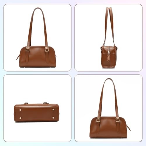 Keyli حقيبة كايلي للكتف للنساء حقائب بولين جلد مصممة حقيبة يد فاخرة مع حزام قابل للتعديل بني - Image 2