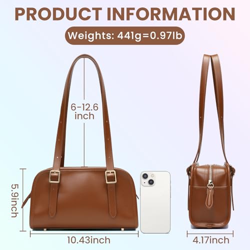 Keyli حقيبة كايلي للكتف للنساء حقائب بولين جلد مصممة حقيبة يد فاخرة مع حزام قابل للتعديل بني - Image 4