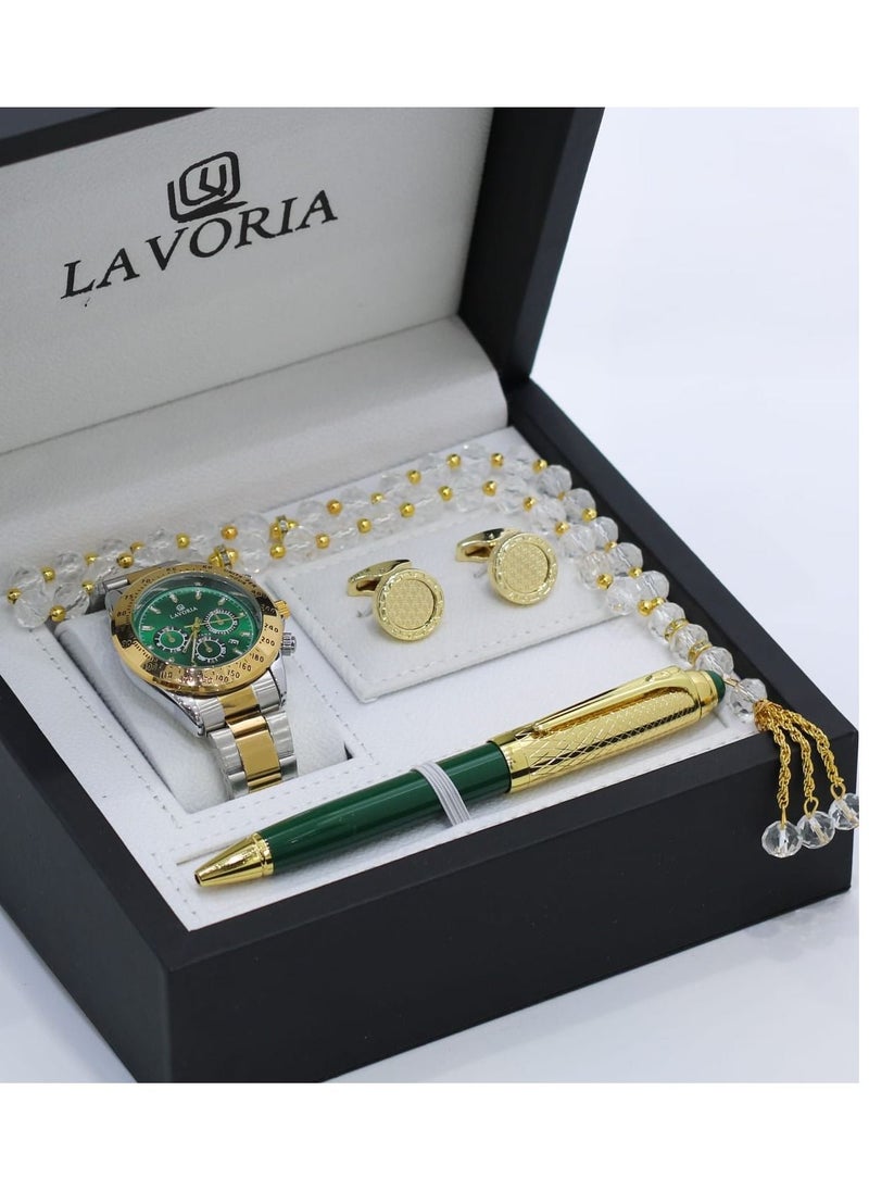 LAVORIA Laforea watch gift set for men consisting of 4 pieces, a rosary watch, a pen and a set of buttons 