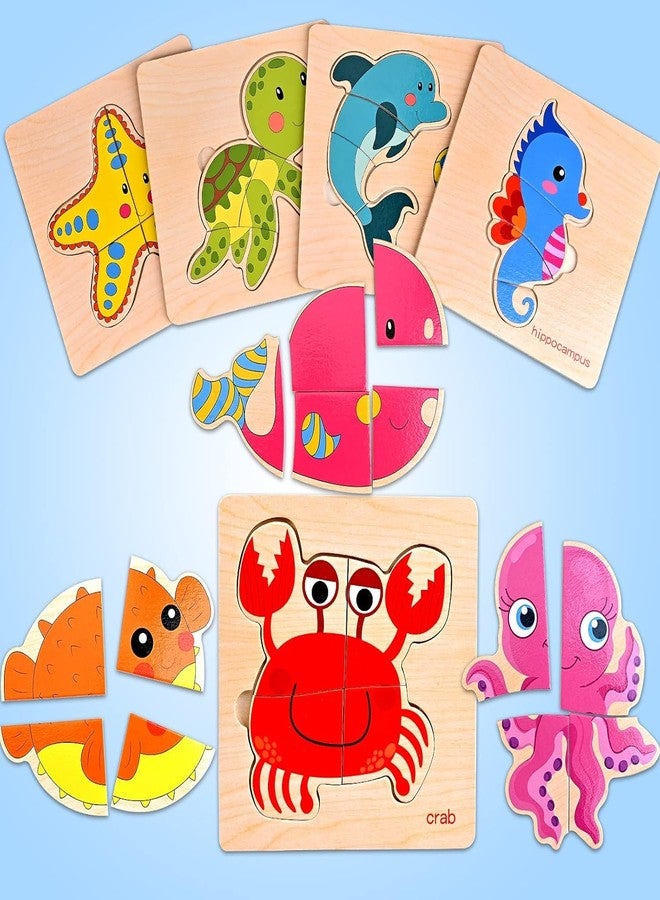 Faburo 8pcs Wooden Puzzles for Toddlers 1-3, Toddler Puzzles Ages 2-4, Montessori Toys for 1-3+ Years Girl Boy, Sea Animal Puzzle for Kids, Jigsaw Puzzle Educational Toys Preschool for 1-4 - Image 3