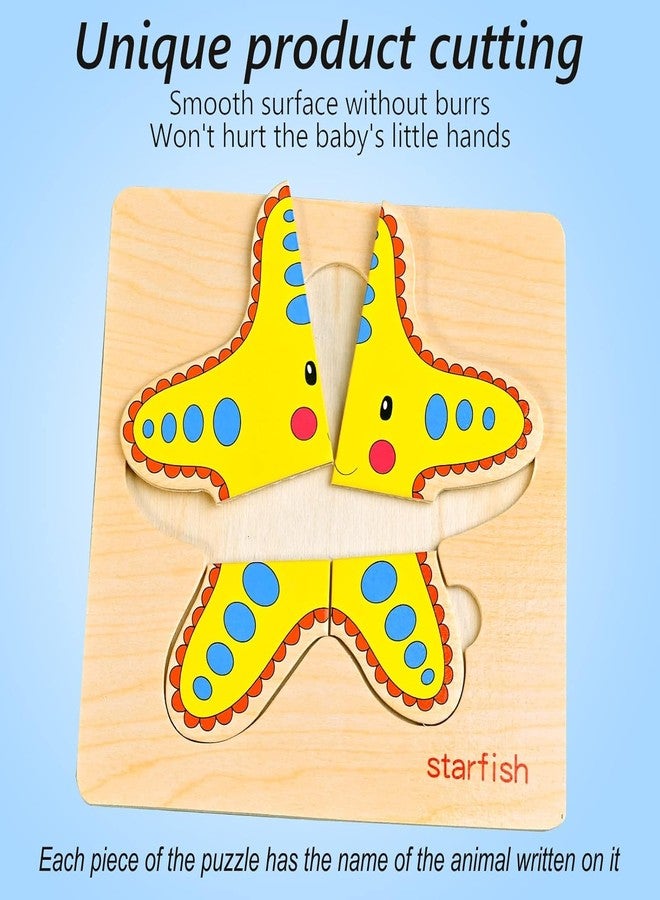 Faburo 8pcs Wooden Puzzles for Toddlers 1-3, Toddler Puzzles Ages 2-4, Montessori Toys for 1-3+ Years Girl Boy, Sea Animal Puzzle for Kids, Jigsaw Puzzle Educational Toys Preschool for 1-4 - Image 5