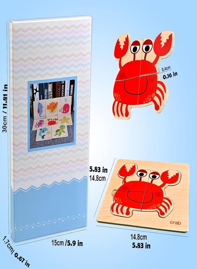Faburo 8pcs Wooden Puzzles for Toddlers 1-3, Toddler Puzzles Ages 2-4, Montessori Toys for 1-3+ Years Girl Boy, Sea Animal Puzzle for Kids, Jigsaw Puzzle Educational Toys Preschool for 1-4 - Image 2