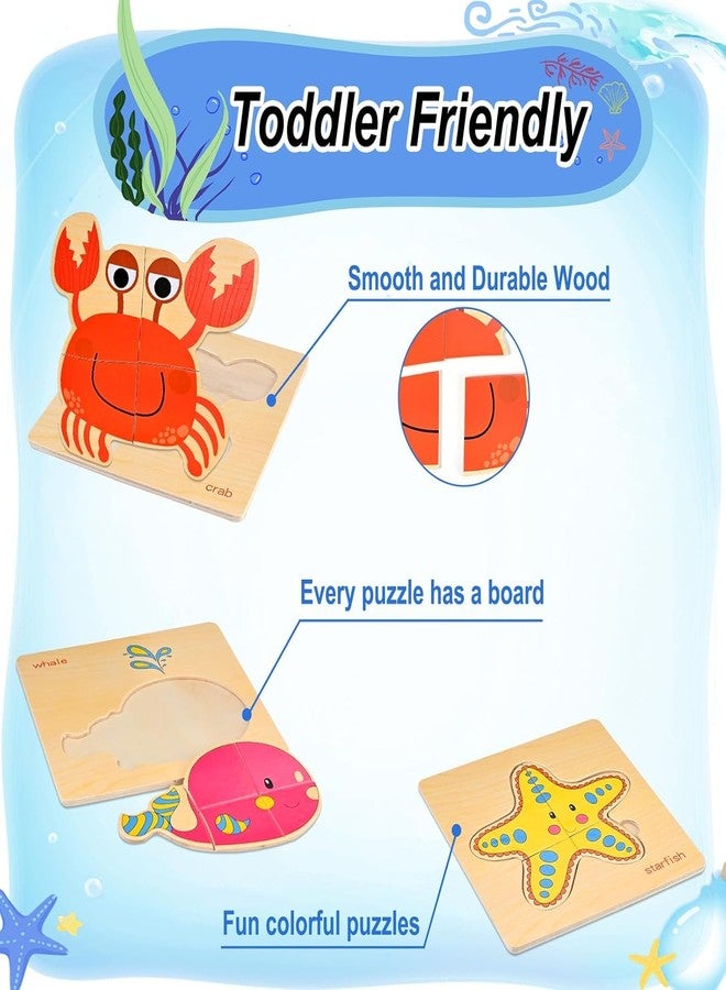 Faburo 8pcs Wooden Puzzles for Toddlers 1-3, Toddler Puzzles Ages 2-4, Montessori Toys for 1-3+ Years Girl Boy, Sea Animal Puzzle for Kids, Jigsaw Puzzle Educational Toys Preschool for 1-4 - Image 4
