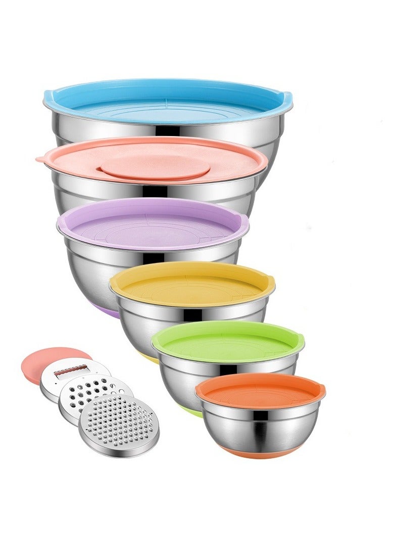 ميكسد 6 أجهزة كمبيوتر شخصية خلط الأوعية مجموعة مع الأغطية ، وعاء الخبز العجينة السلطة ، علامات القياس والأقاع غير المنزلقة الأوعية التعشيش للمطبخ المنزلي الطبخ الخبز - Image 1