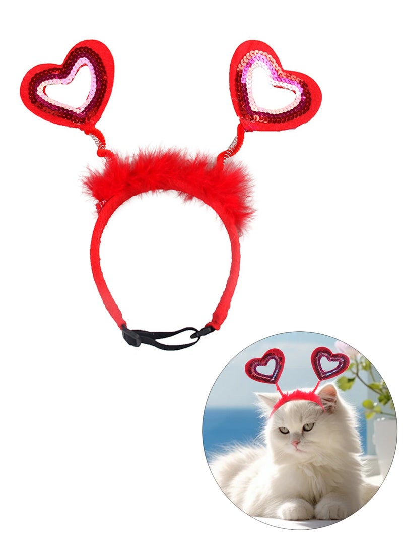 Red Love Heart Shape Headband for Valentine's Day Cat Dog Costume Holiday Wedding Anniversary Pet Headwear - Image 1