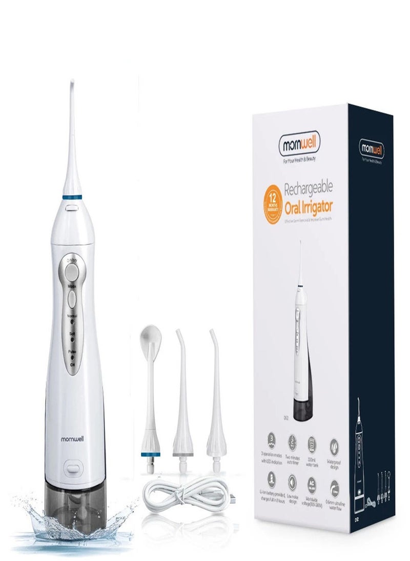 Mornwell - Oral Irrigator USB Rechargeable Water Flosser Portable Dental Water Jet 300ML Water Tank Waterproof Teeth Cleaner - Image 1