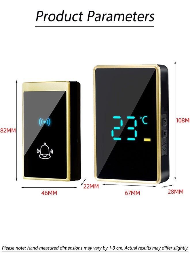 Waterproof Wireless Doorbell with Temperature display LED Flash, Over 1000 Feet Range, 56 Sounds and 5 Levels of Volume,1 Receivers and 1 Transmitter Cordless Doorbell for Home, Office, Apartment, Hotel, Warehouse and Anti-Theft Gold Black - Image 2