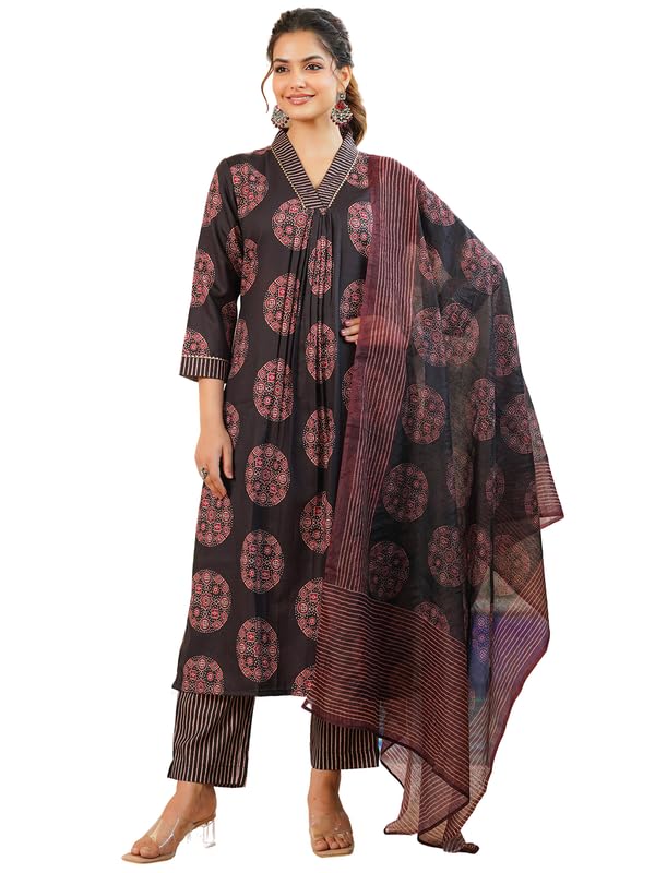 Vaamsi Women's Black Rayon Blend Ethnic Motifs Straight Printed Kurta Pants With Dupatta Set | Casual Straight Kurta Set For Women | Printed Salwar Suit For Women (VKSKD2333, M) - Image 1