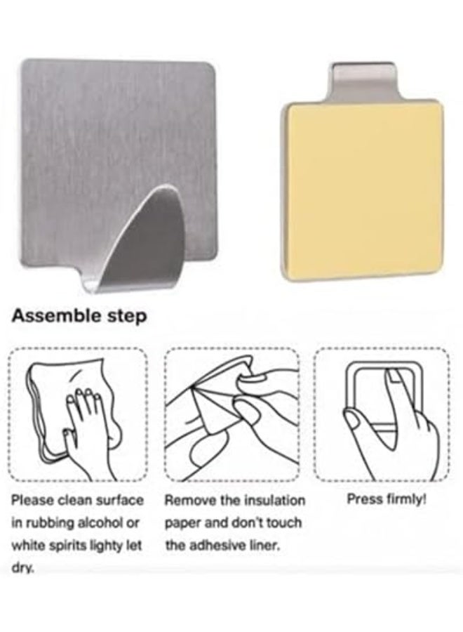 سبيس شوب طقم خطاطيف لاصقة من الفولاذ شديد التحمل 6 قطع مقاومة للصدأ للاستخدام على الحائط في الحمام والمطبخ والمكتب تتحمل حمولة تصل إلى 0.5 كجم تصميم مربع الشكل ذاتي اللصق بدون حفر حجم صغير - Image 5