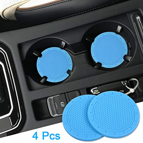 Wisdompro Car Coasters, Wisdompro 4 Pack PVC Car Cup Holder Insert Coaster - Anti Slip Universal Vehicle Interior Accessories Cup Mats for Women(2.75" Diameter, Light Blue) - Image 2