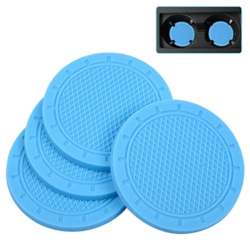 Wisdompro Car Coasters, Wisdompro 4 Pack PVC Car Cup Holder Insert Coaster - Anti Slip Universal Vehicle Interior Accessories Cup Mats for Women(2.75" Diameter, Light Blue) - Image 1