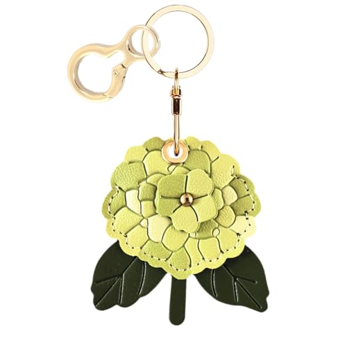 BORKUANA Leather Keychain Holder Case Compatible with AirTag,Cute Protective Cover with Keyring,Anti-Scratch Finder GPS Tracker Case for Wallet Keys,bag,pets(Hydrangea A) - Image 1