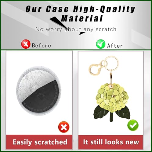 BORKUANA Leather Keychain Holder Case Compatible with AirTag,Cute Protective Cover with Keyring,Anti-Scratch Finder GPS Tracker Case for Wallet Keys,bag,pets(Hydrangea A) - Image 3