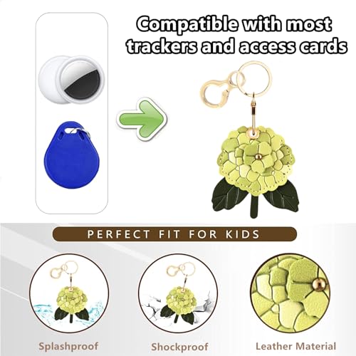 BORKUANA Leather Keychain Holder Case Compatible with AirTag,Cute Protective Cover with Keyring,Anti-Scratch Finder GPS Tracker Case for Wallet Keys,bag,pets(Hydrangea A) - Image 4